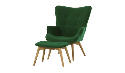 Ducon Velvet Wingback Chair + Footstool Ducon Velvet Wingback Chair + Footstool