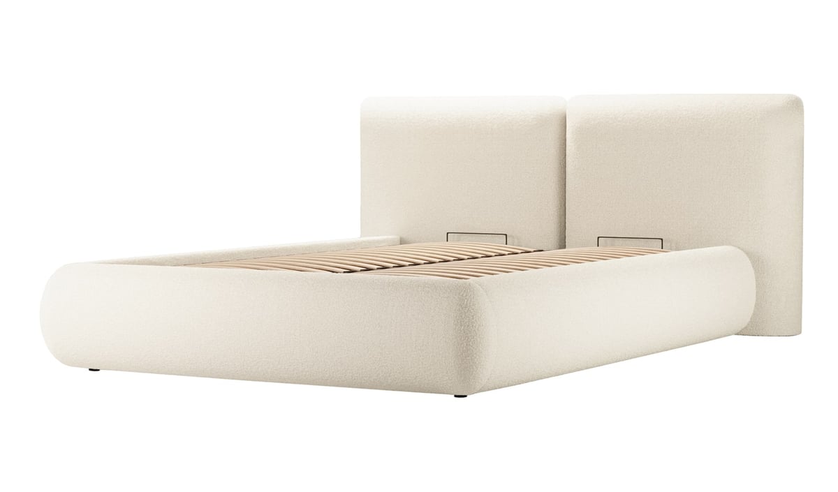 Upholstered bed Agape 5' with lift-up frame and bedding storage