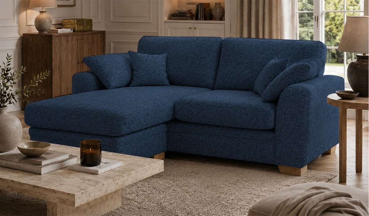 SLF24 Ronay Universal Corner Sofa, Mid Boucle Dark Navy - dark blue,