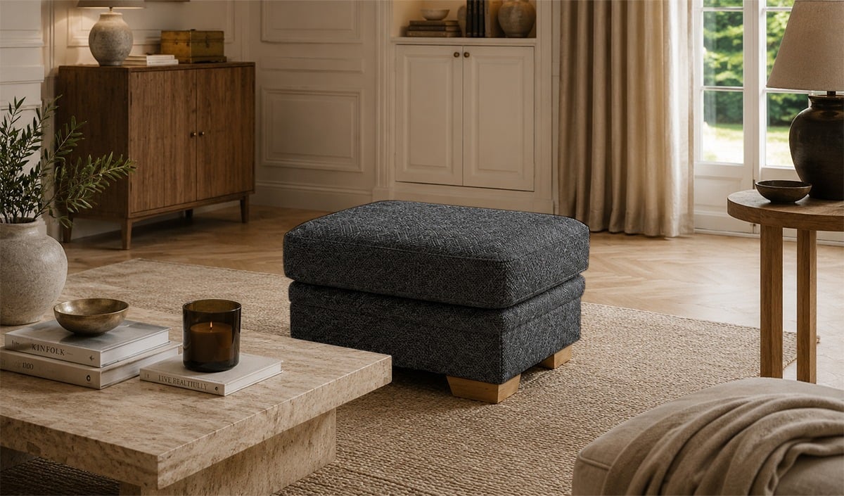 SLF24 Ronay Footstool, Mid Boucle Charcoal - dark grey, Leg colour:
