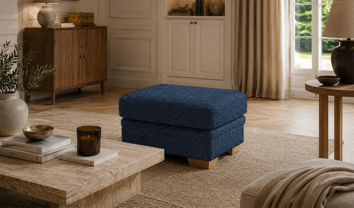 SLF24 Ronay Footstool, Mid Boucle Dark Navy - dark blue, Leg colour: