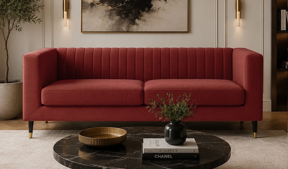 SLF24 Slender 2 Seater Sofa, Matt Velour Rust Red - red