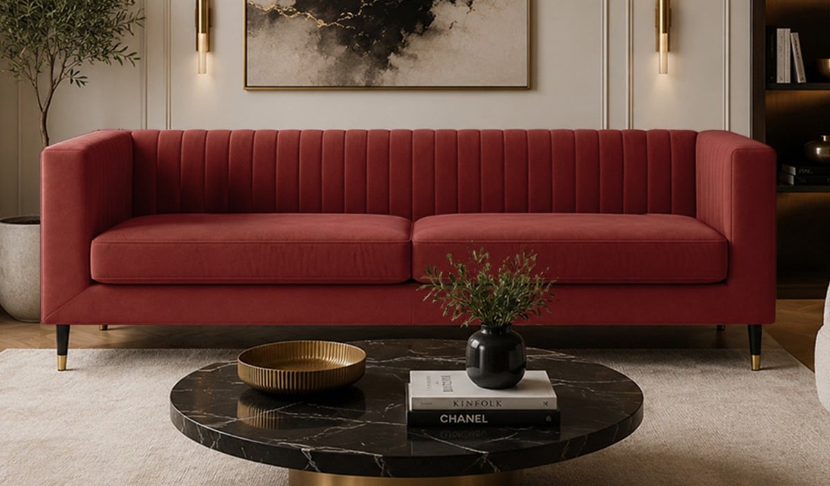 SLF24 Slender 3 Seater Sofa, Matt Velour Rust Red - red