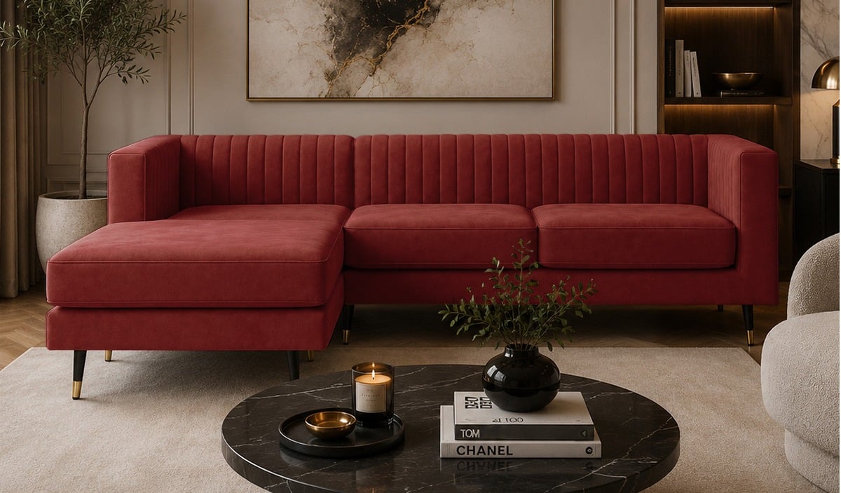 SLF24 Slender Large Left Hand Corner Sofa, Matt Velour Rust Red - red