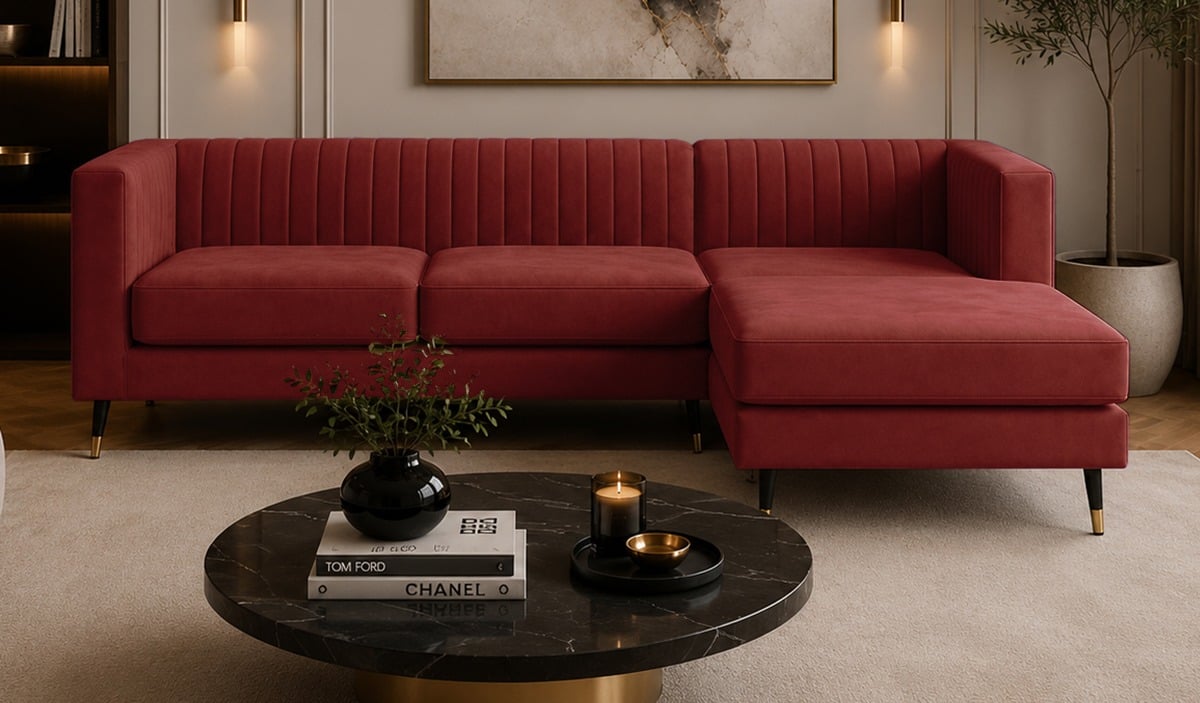 SLF24 Slender Large Right Hand Corner Sofa, Matt Velour Rust Red - red