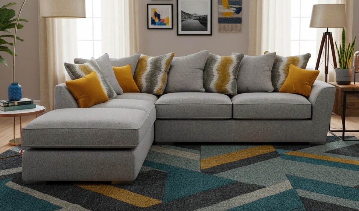 Majestic Left Hand Corner Sofa with Footstool and Fitted Back Cushions